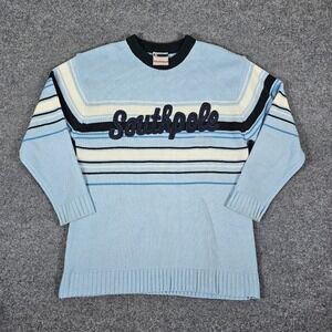 Y2K 2000s Southpole Graphic Spellout Knit Sweater Baby Blue Men's Size Large